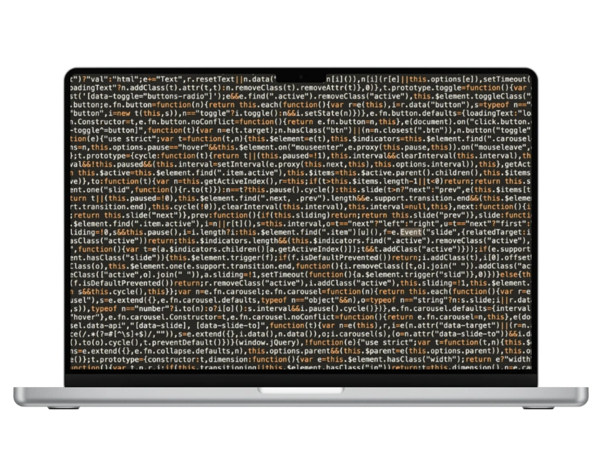 Mockup de un portátil con el código de una web que representa la implementación técnica necesaria para una medición de datos precisa en plataformas digitales