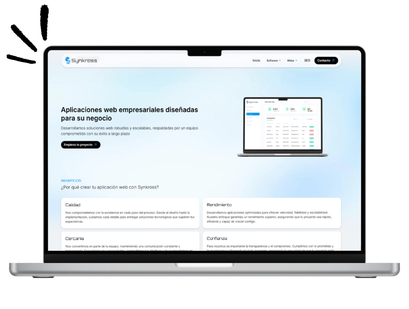 Captura de pantalla de un ordenador portátil que muestra la página web de Synkross